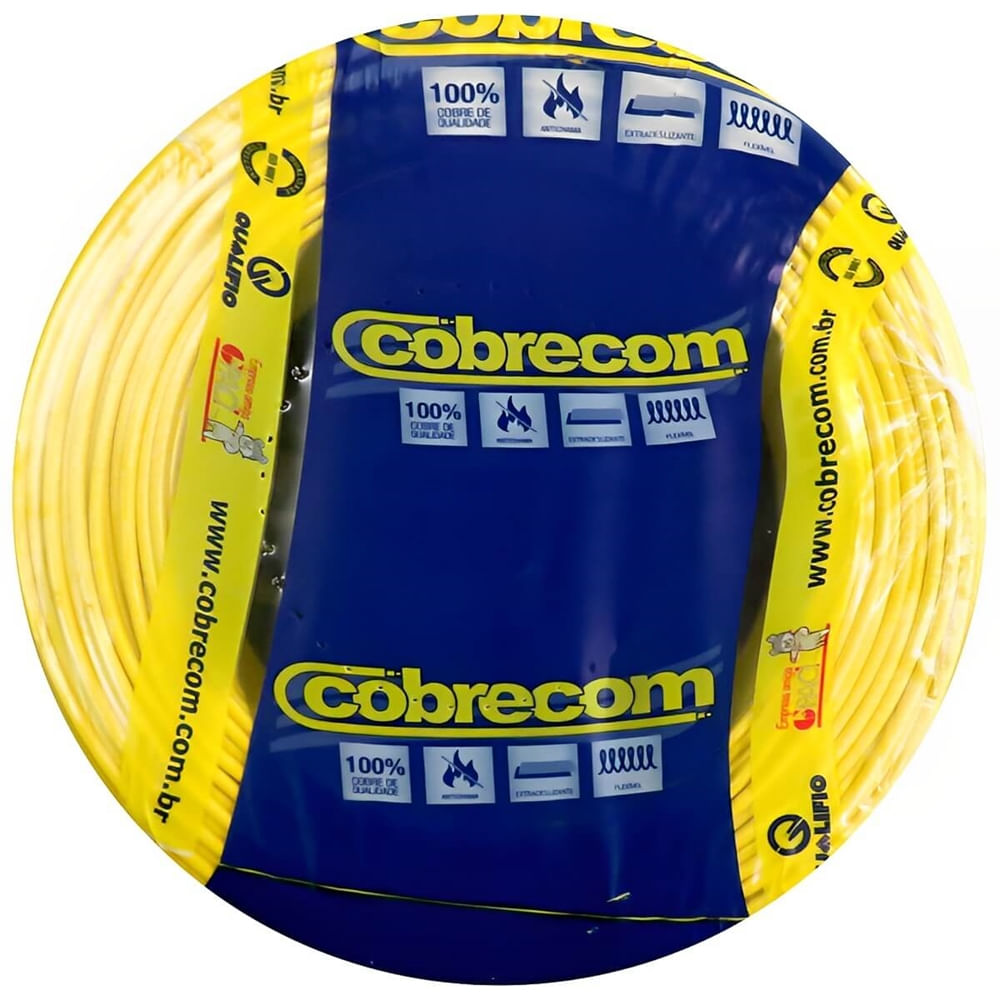 Cabo Flexicom de Cobre 1,5mm 750 Volts Amarelo com 100 Metros - 1150401401 - COBRECOM