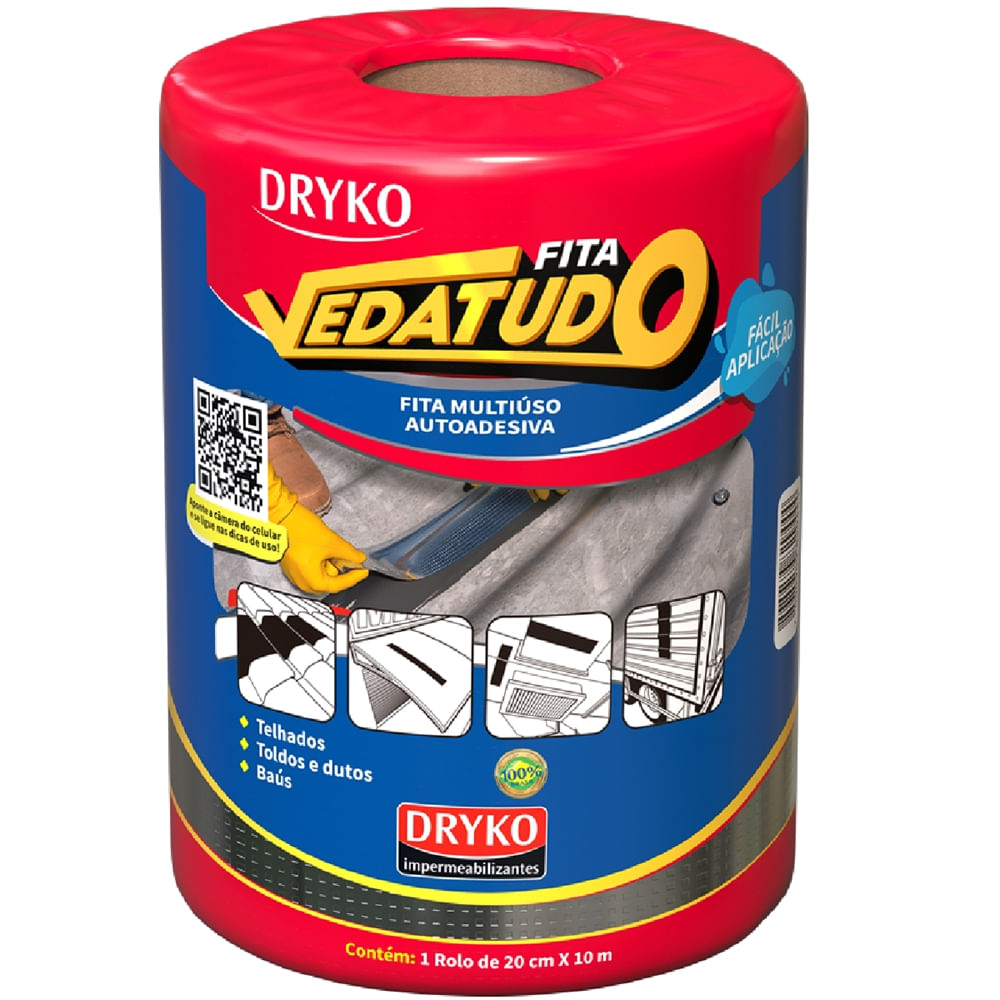 Fita de Manta Asfáltica AutoAdesiva Aluminizada 20cm x 10 Metros Drykofita - FVD20 - DRYKO