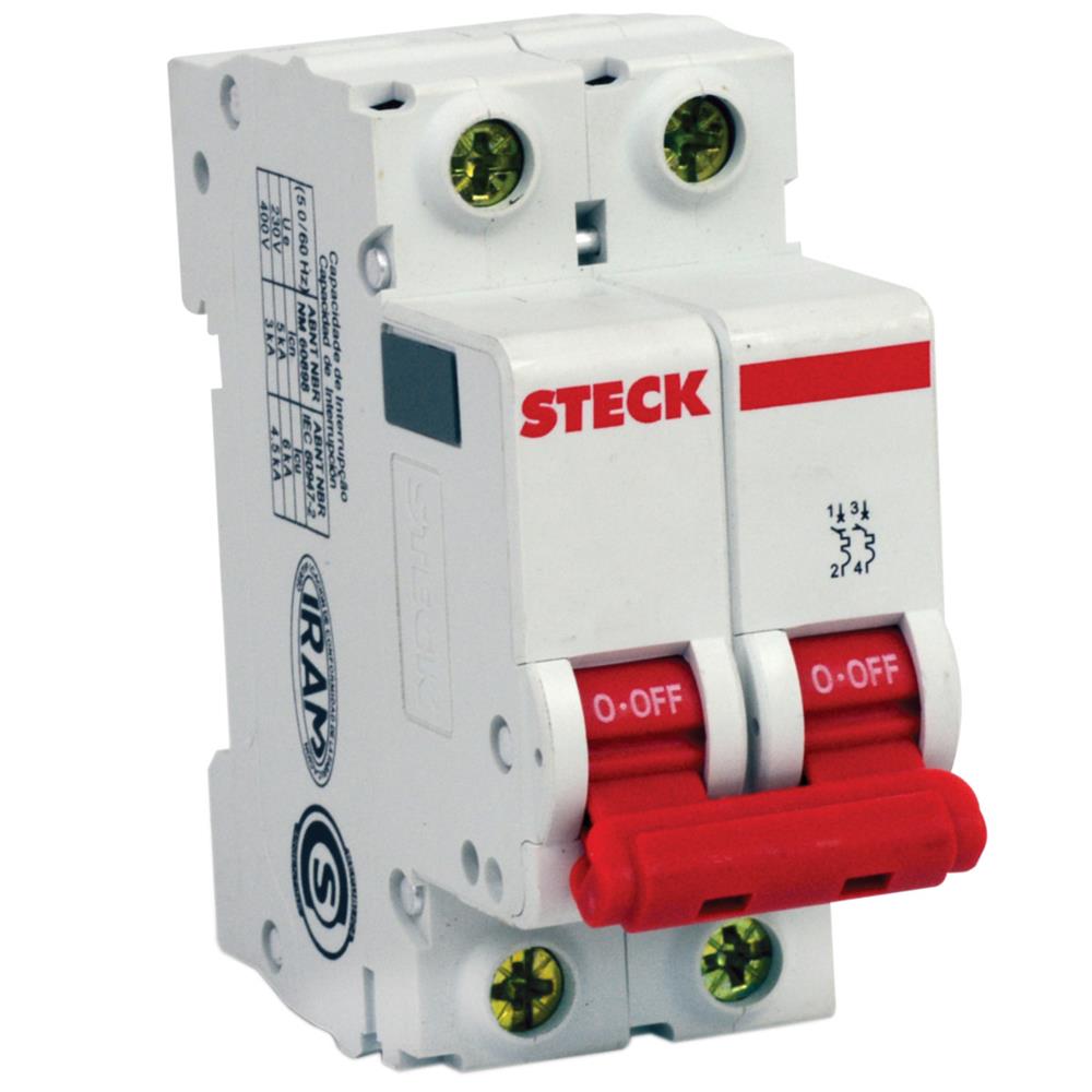 Disjuntor DIN Bipolar com Curva C de 32 Ampères - SDD62C32 - STECK