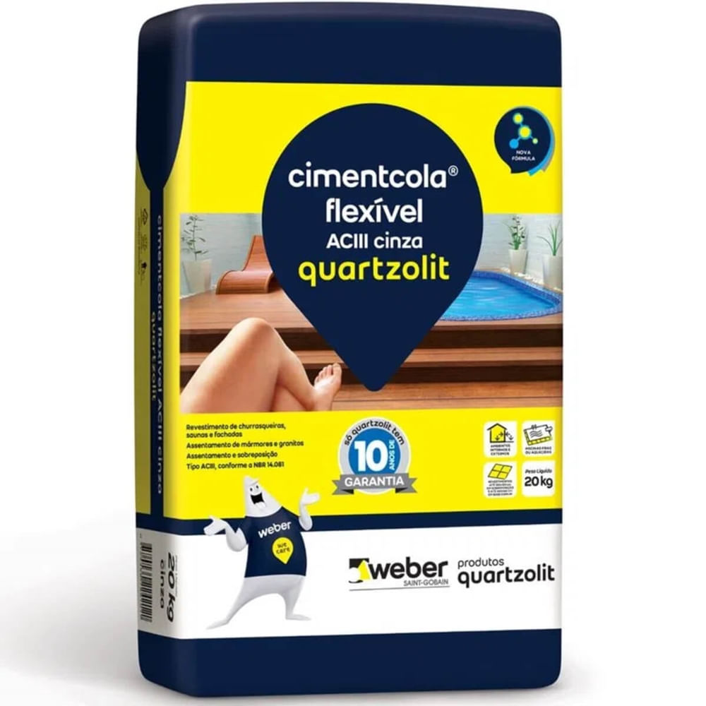 Argamassa Cimentcola Flexível AC3 Cinza 20 Kilos - 0069.00001.0020PL - QUARTZOLIT