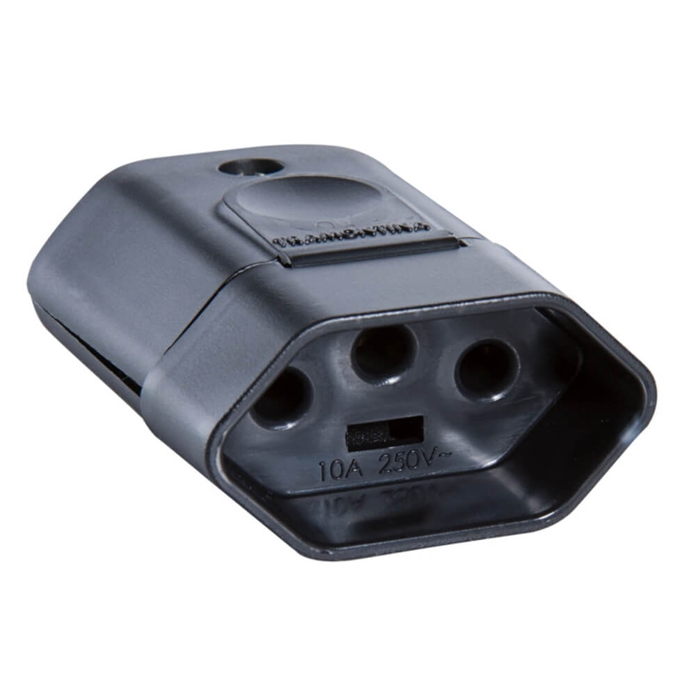 Plugue Fêmea Preto 2P+T de 10 Ampères e 250 Volts - 57403153 - TRAMONTINA