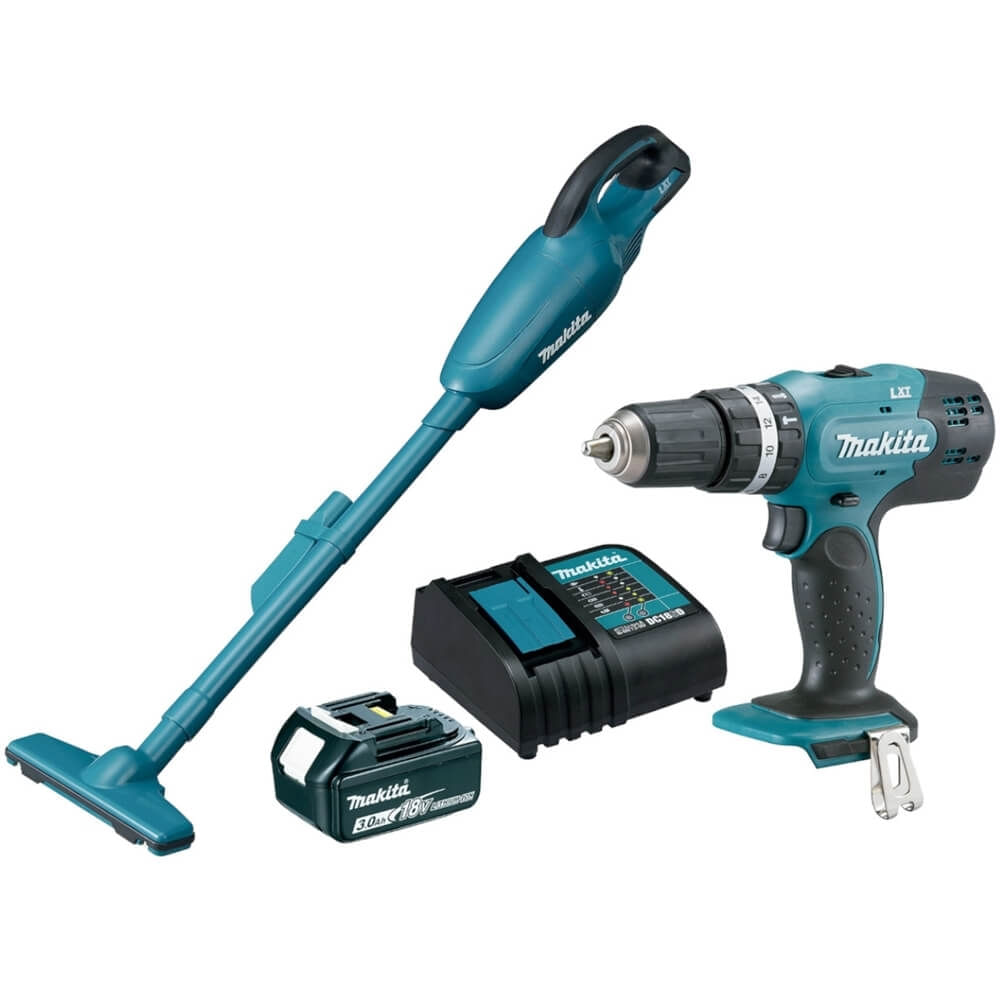 Kit Parafusadeira e Furadeira de Impacto 18 Volts + Aspirador de Pó + Bateria e Carregador - KITDHP453+DCL - MAKITA