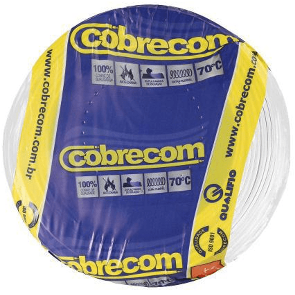 Cabo Flexicom de Cobre 1,5mm 750 Volts Branco com 100 Metros - 345500 - COBRECOM