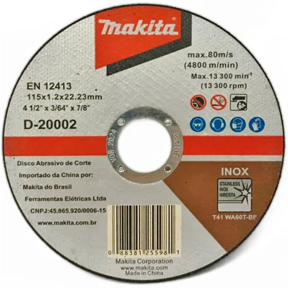 Disco de Corte 115mm para Inox Furo 7/8"" - D-20002-10 - MAKITA