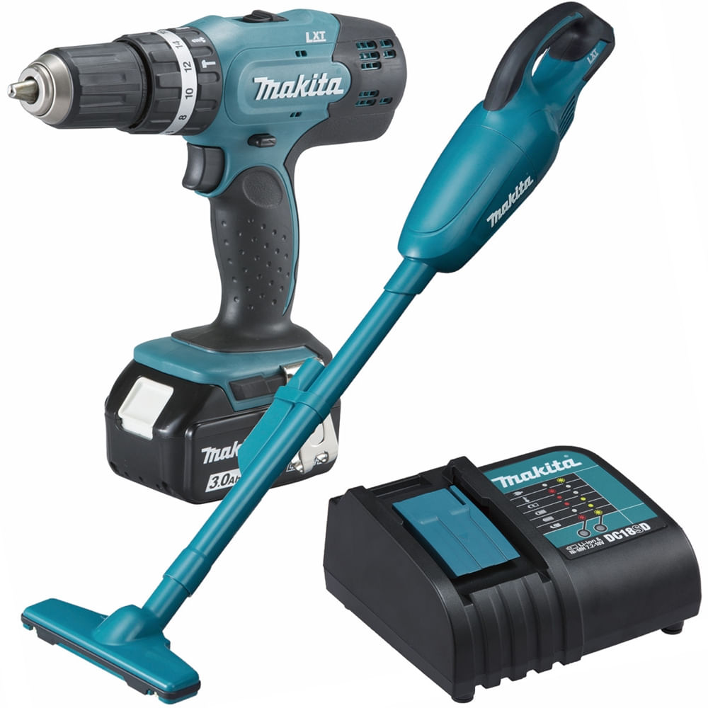 Kit Parafusadeira e Furadeira de Impacto 18 Volts + Aspirador de Pó + Bateria e Carregador - KITDHP453+DCL - MAKITA - Imagem 2