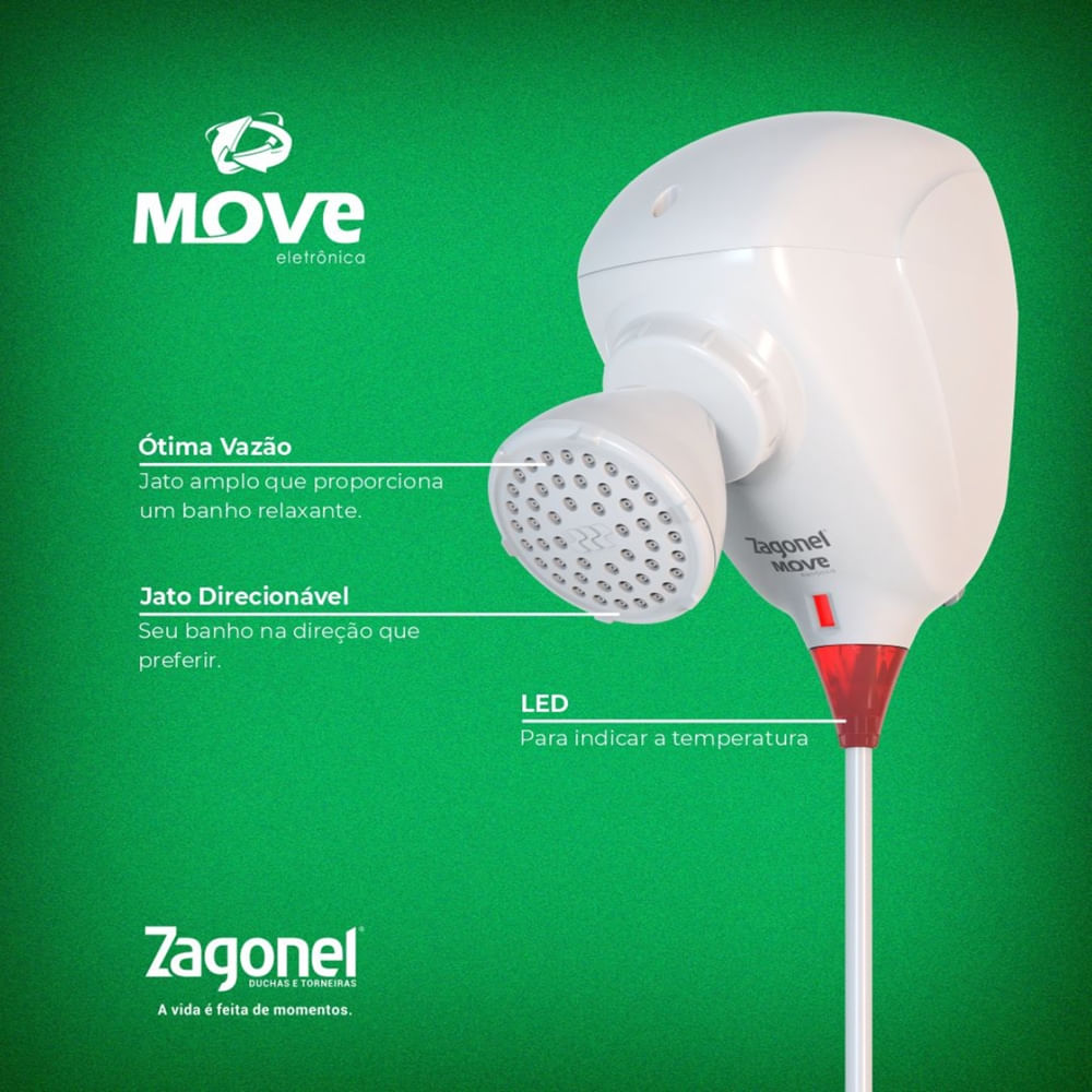 Ducha Move Eletrônica Branco 6800 Watts 220 Volts - DMVEL68220BR03 - ZAGONEL - Imagem 2