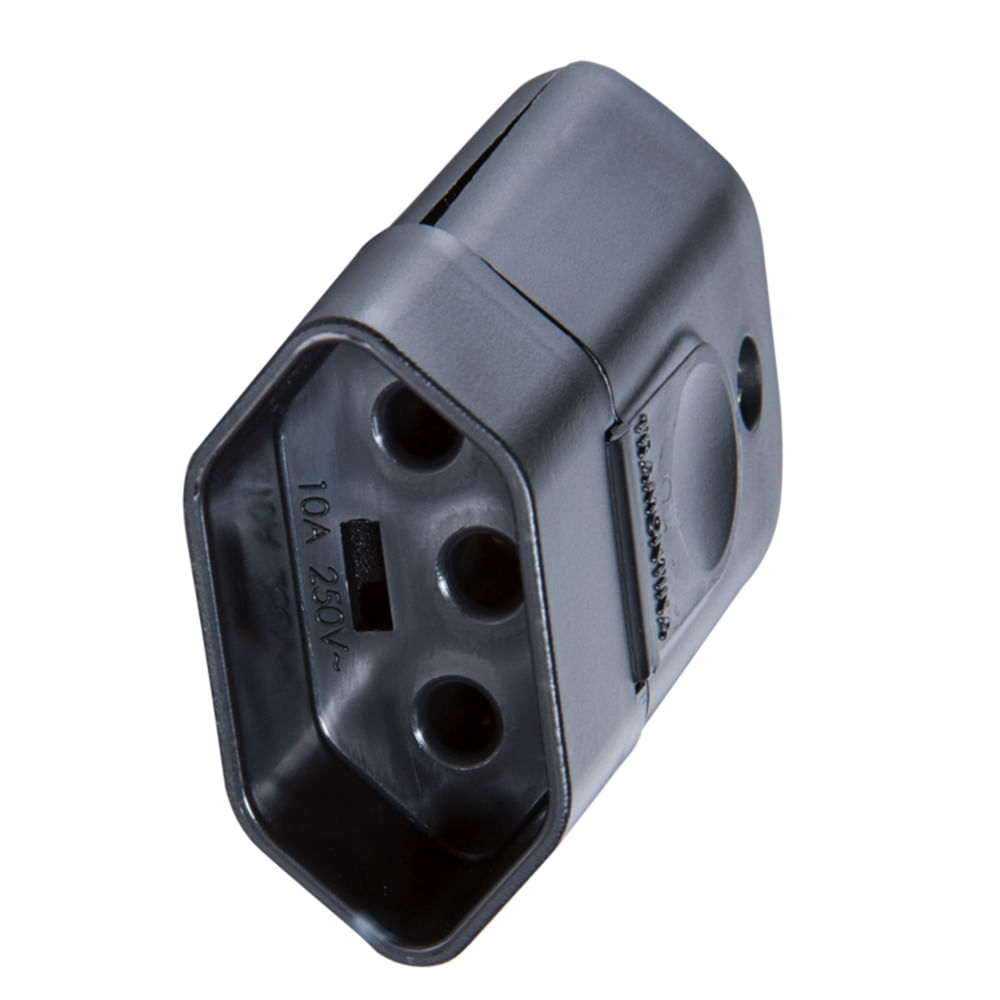 Plugue Fêmea Preto 2P+T de 10 Ampères e 250 Volts - 57403153 - TRAMONTINA - Imagem 3