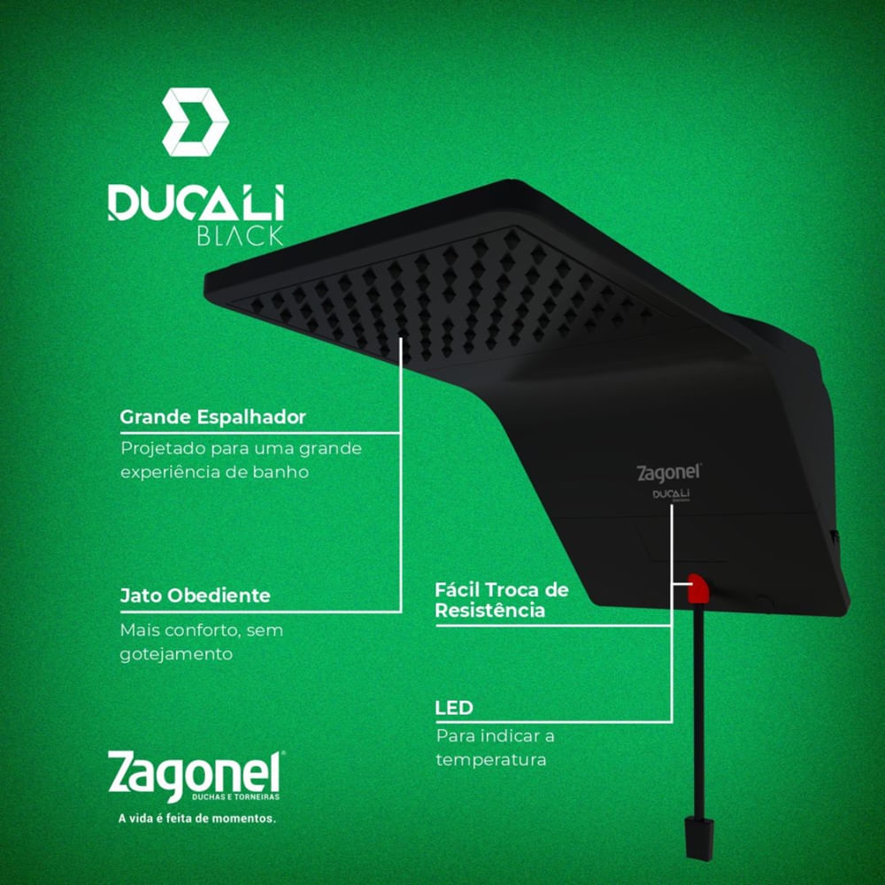 Ducha Ducali Eletrônica Preto 6800 Watts 220 Volts - DDCEL68220BL03 - ZAGONEL - Imagem 3