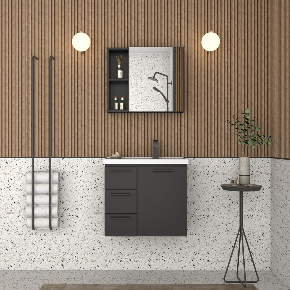 Espelheira em Aço Ameixa com Armário Preto 60cm - P101219 - COZIMAX - Imagem 4