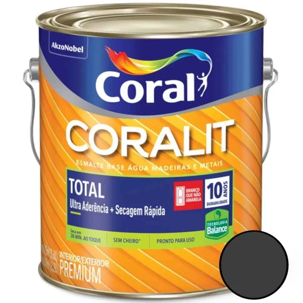 Esmalte a Base de Água Coralit Total Zero Brilhante 3,6 Litros Preto - CORAL - Imagem 2