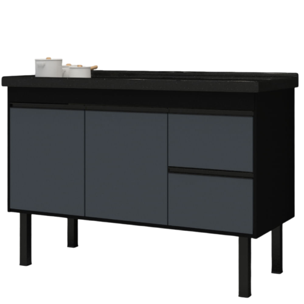 Gabinete Preto e Cinza para Cozinha Color em Madeira MDF de 1,14 Metros para Pias de 1,20 Metros - 278 - PRIMATTO