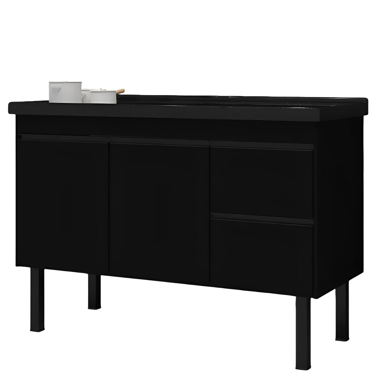Gabinete Preto para Cozinha Color em Madeira MDF de 1,14 Metros Para Pias de 1,20 Metros - 275 - PRIMATTO