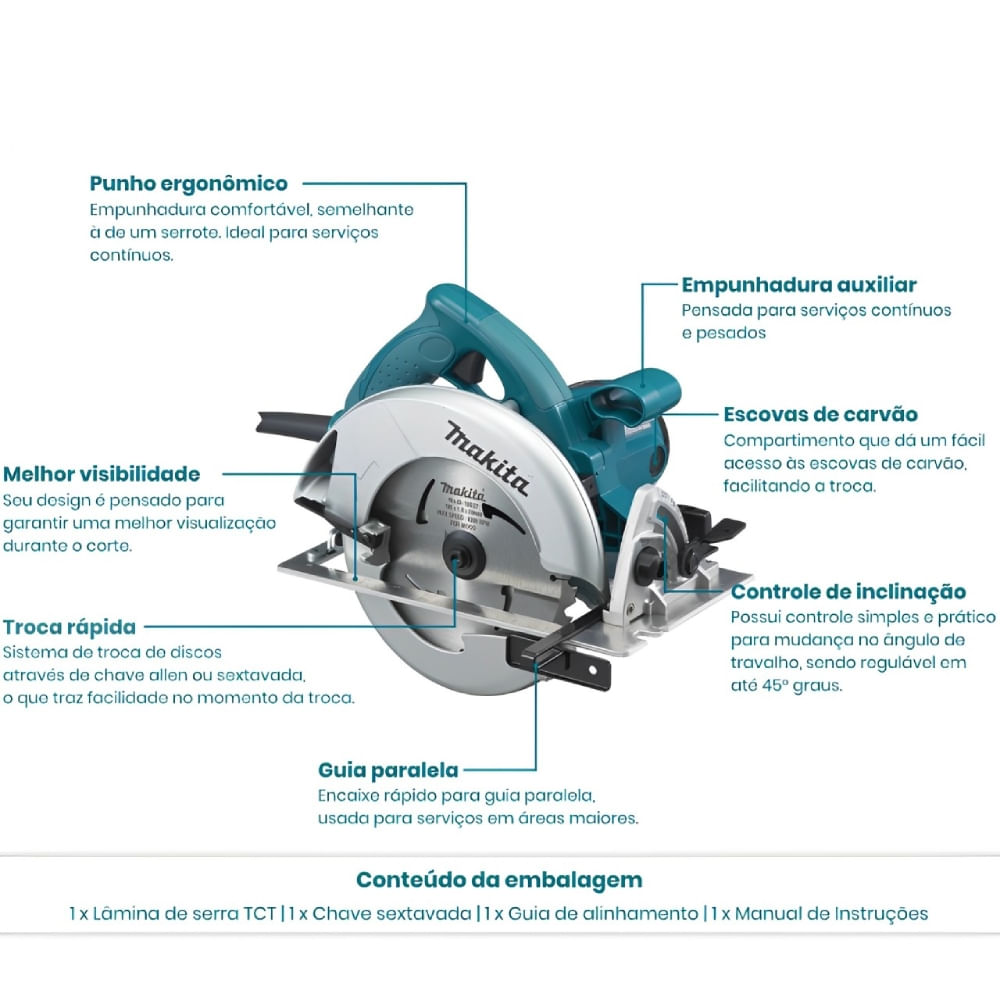 Serra Circular Dupla isolação 185mm 7.1/4"" 5.800 RPM 220 Volts - 5007N - MAKITA - Imagem 6