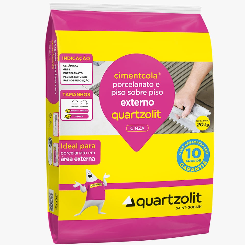 Argamassa Cimentcola Cinza para Porcelanato e Piso Externo 20 Kilos - 0100.0001.0020PA/PL - QUARTZOLIT