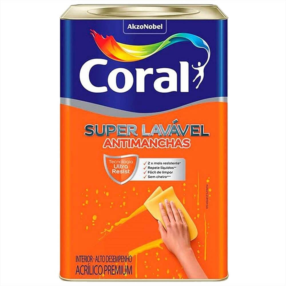 Tinta Acrílica Premium Super Lavável Antimanchas Branco 18 Litros - 5273334A - CORAL