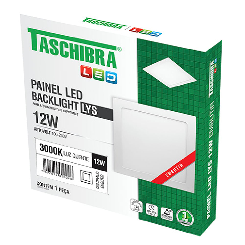 Painel com Placa de Led Quadrado de Embutir Lys 12 Watts 3000K Branco - 15140185 - TASCHIBRA - Imagem 7