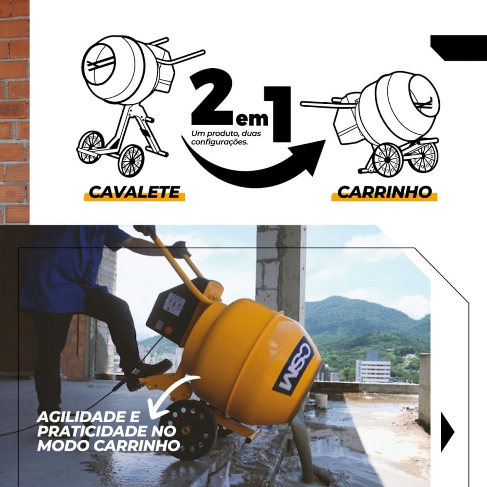 Betoneira Smart Compacta Monofásica 2 em 1 110 Volts 130 Litros - 71000401 - CSM - Imagem 11