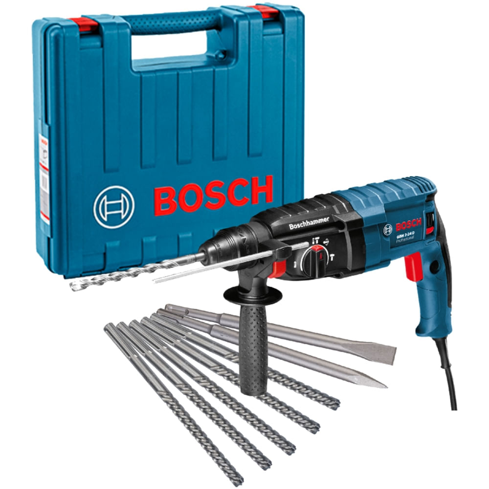Martelete Perfurador de 820 Watts 220 Volts Rompedor SDS Plus GBH 2-24 D com Maleta e 7 Peças - 0615A001NV000 - BOSCH