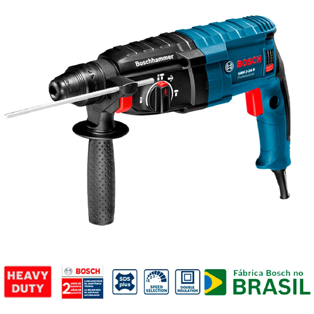 Martelete Perfurador de 820 Watts 220 Volts Rompedor SDS Plus GBH 2-24 D com Maleta e 7 Peças - 0615A001NV000 - BOSCH - Imagem 2