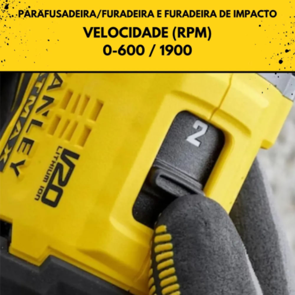 Parafusadeira e Furadeira de Impacto Brushless 1/2" 13mm 20 Volts Max Bivolt com 2 Baterias + Maleta - SBD715D2K-BR - STANLEY - Imagem 5