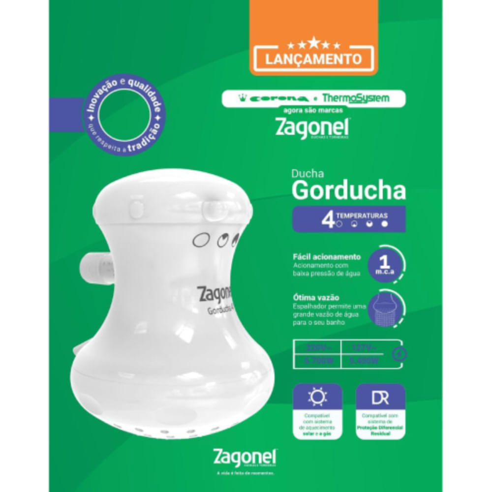 Ducha Gorducha 4 Temperaturas 5450 Watts 110 Volts Branco - DGD4T54127BR11 - ZAGONEL - Imagem 4
