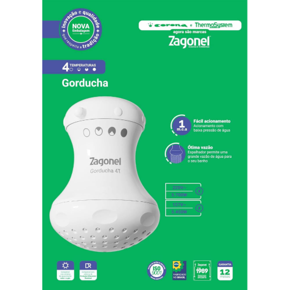 Ducha Gorducha 4 Temperaturas 5450 Watts 110 Volts Branco - DGD4T54127BR11 - ZAGONEL - Imagem 5