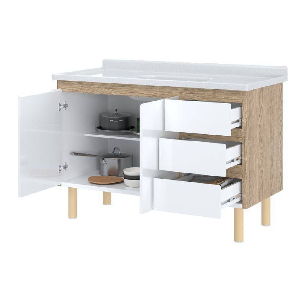 Armário de Cozinha 116,2cm Atenas Sem Pia Branco - 584102 - A.J. RORATO - Imagem 2