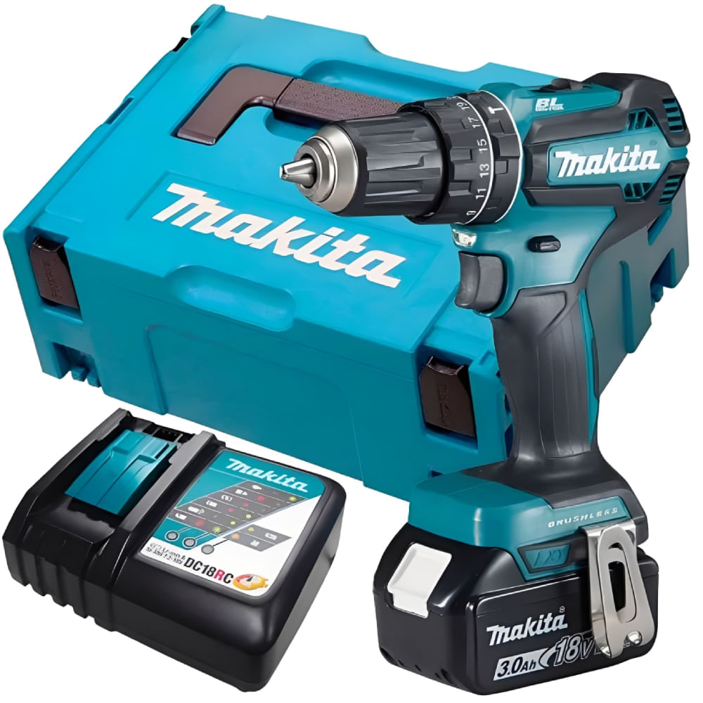Parafusadeira e Furadeira de Impacto com Bateria 18 Volts Bivolt - DHP485RF1J - MAKITA