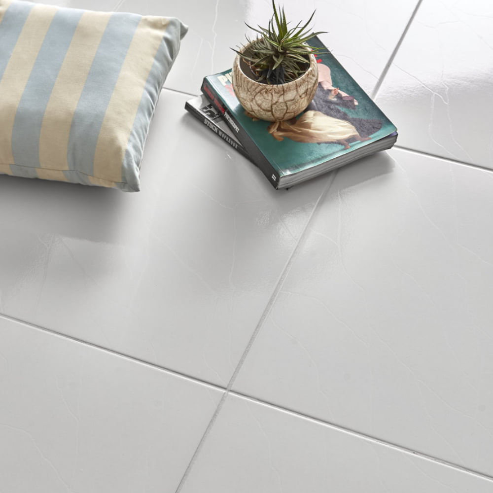 Piso HD Branco Brilhante Esmaltado 58x58cm Caixa com 2,35m² / 7 Peças - VPC 58000 - VIVA PISOS - Imagem 2