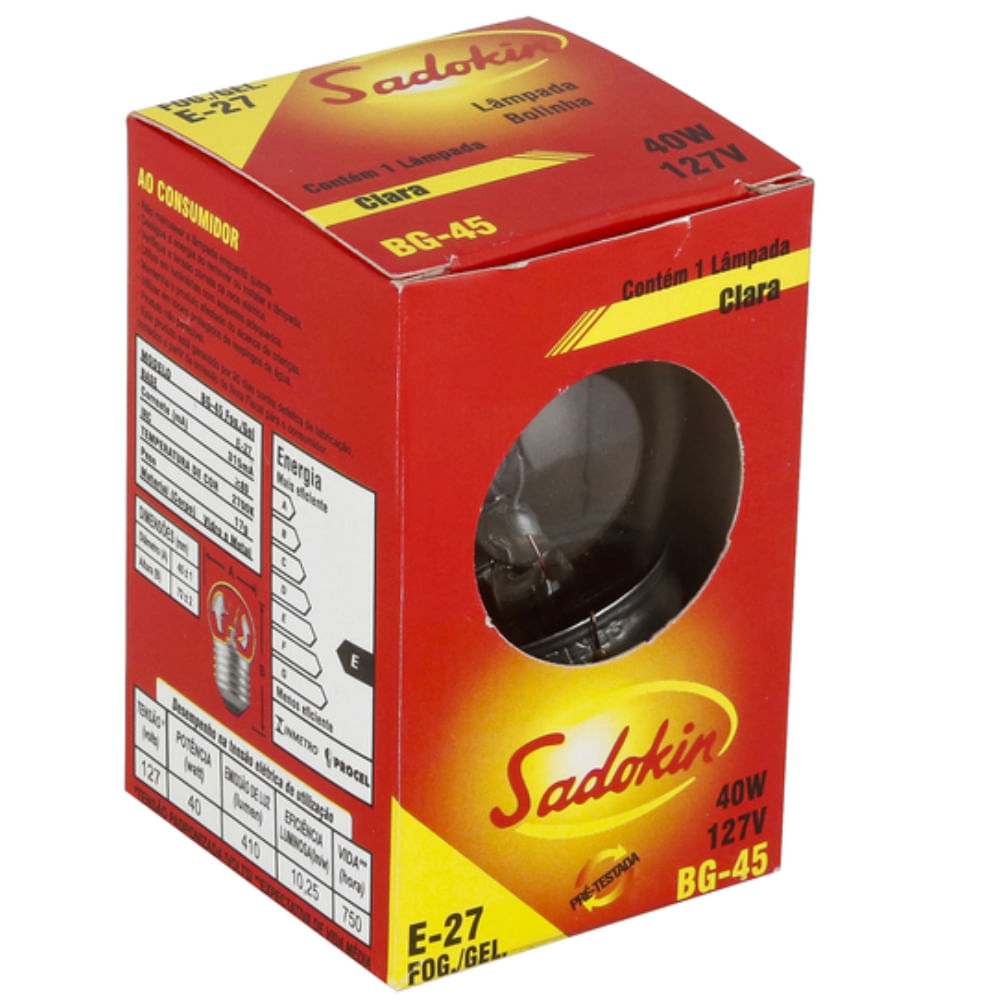 Lâmpada Incandescente Geladeiras e Fogão 110 Volts 40 Watts BG45 E27 - 6/A/337/018-2 - SADOKIN - Imagem 5