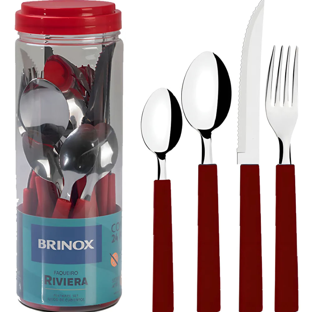 Faqueiro Riviera 24 Peças Vermelho - 6025/752 - BRINOX