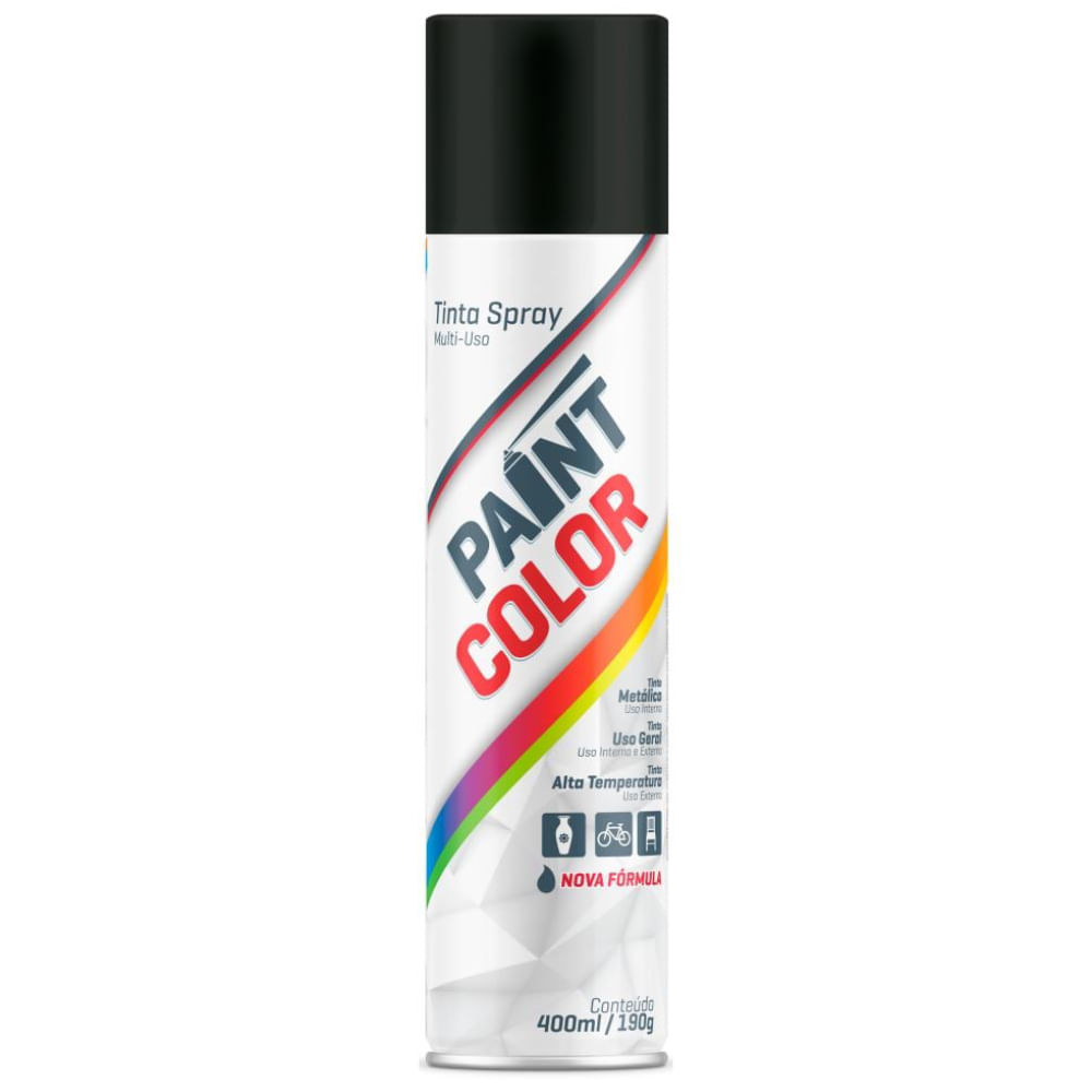 Tinta Spray 400ml Uso Geral Preto Brilhante - 510150 - PAINTCOLOR