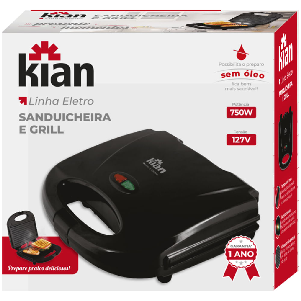 Sanduicheira Grill 220 Volts 750 Watts Preto - 23262 - KIAN - Imagem 4