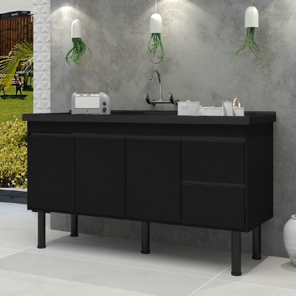 Gabinete Madeira Color 1,44 Metros Preto/Preto - 276 - PRIMATTO - Imagem 2