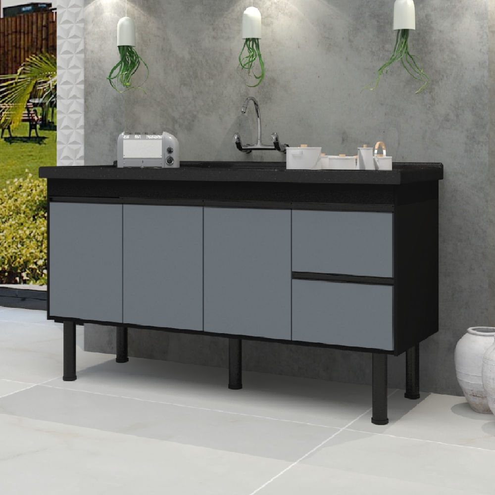 Gabinete Madeira Color 1,74 Metros Preto/Cinza - 295 - PRIMATTO - Imagem 2