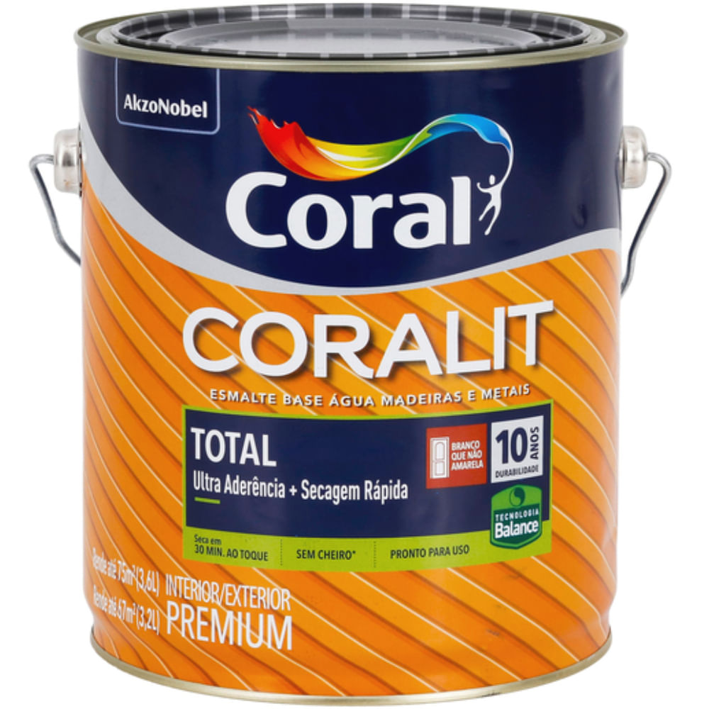 Tinta Esmalte a Base de Água Coralit Zero 3,6 Litros Branca Acetinada - 5202907 - CORAL