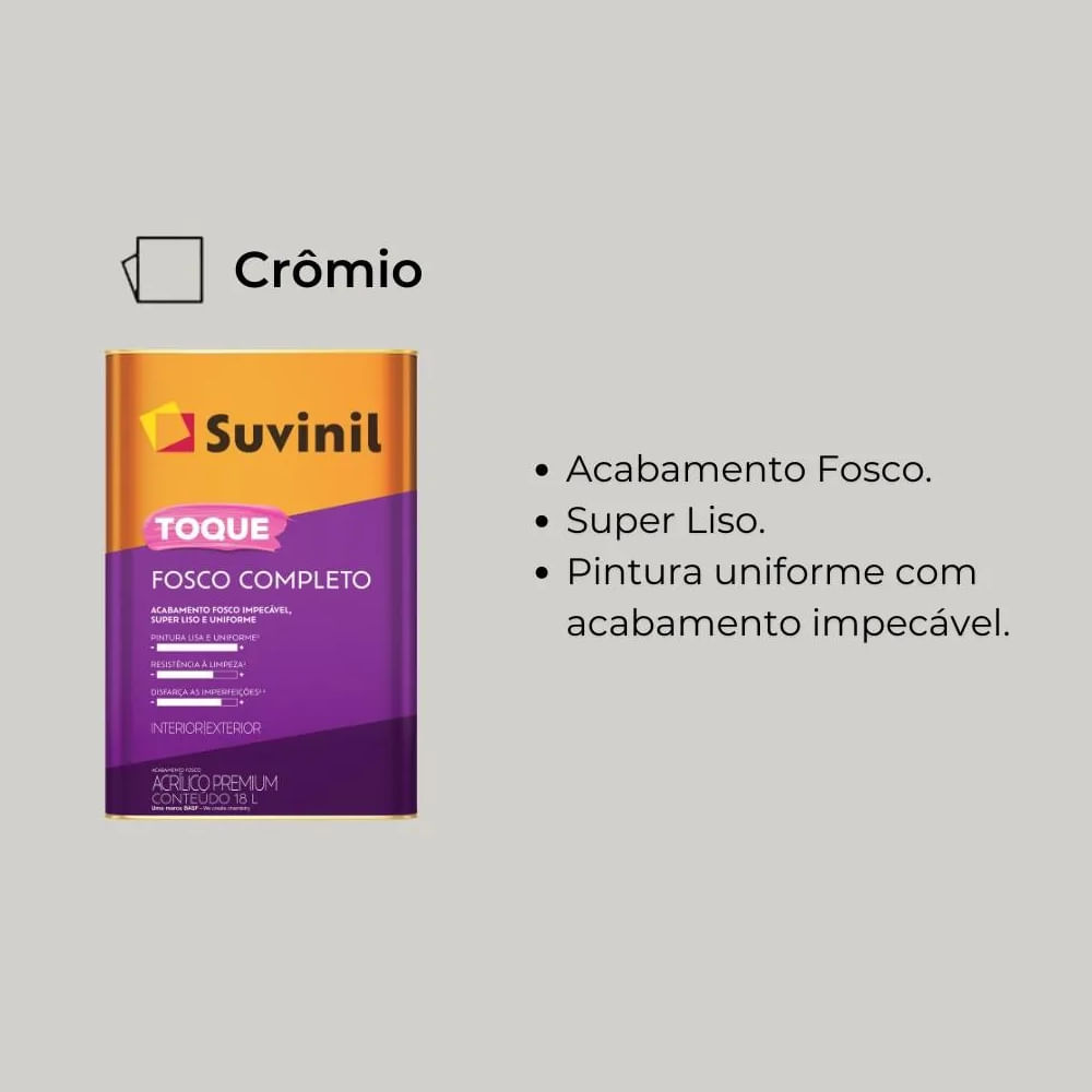 Tinta Acrílica 18 Litros Toque Fosco Completo Crômio - 50841597 - SUVINIL - Imagem 2