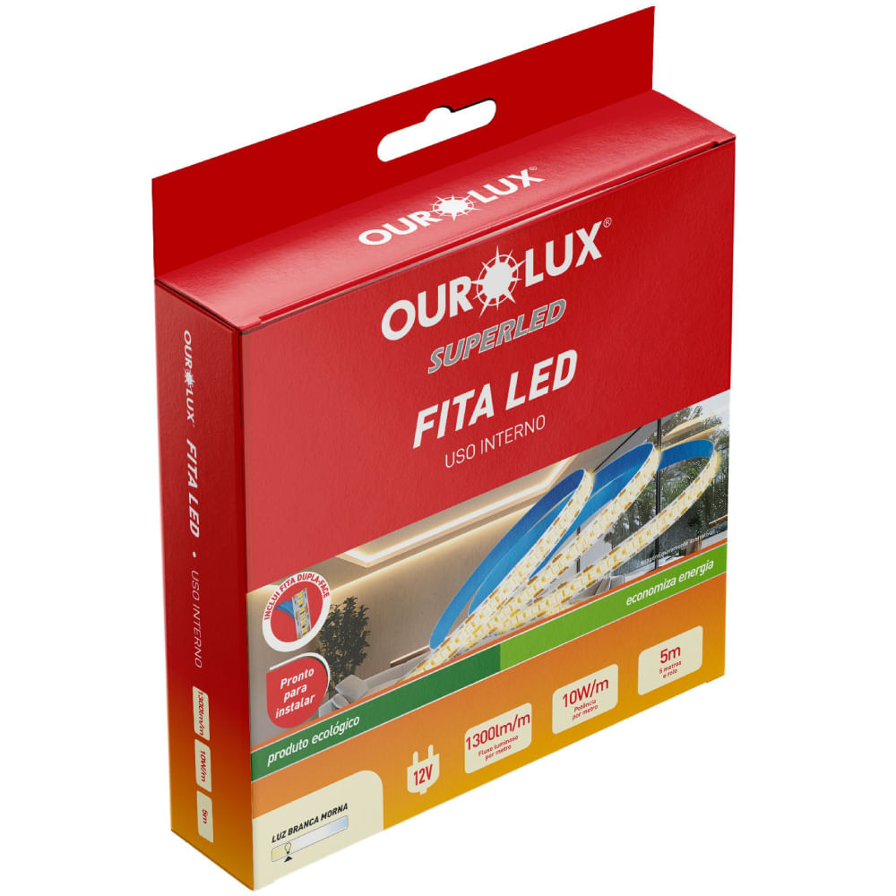 Fita de Led 5 Metros 10W/M 12 Volts IP20 3000K - 05761- OUROLUX - Imagem 2