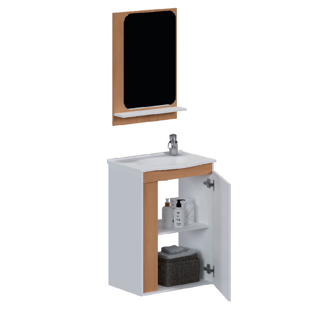 Armário Banheiro Madeira 50cm Begônia Jequitibá Branco - P103370 - COZIMAX - Imagem 2