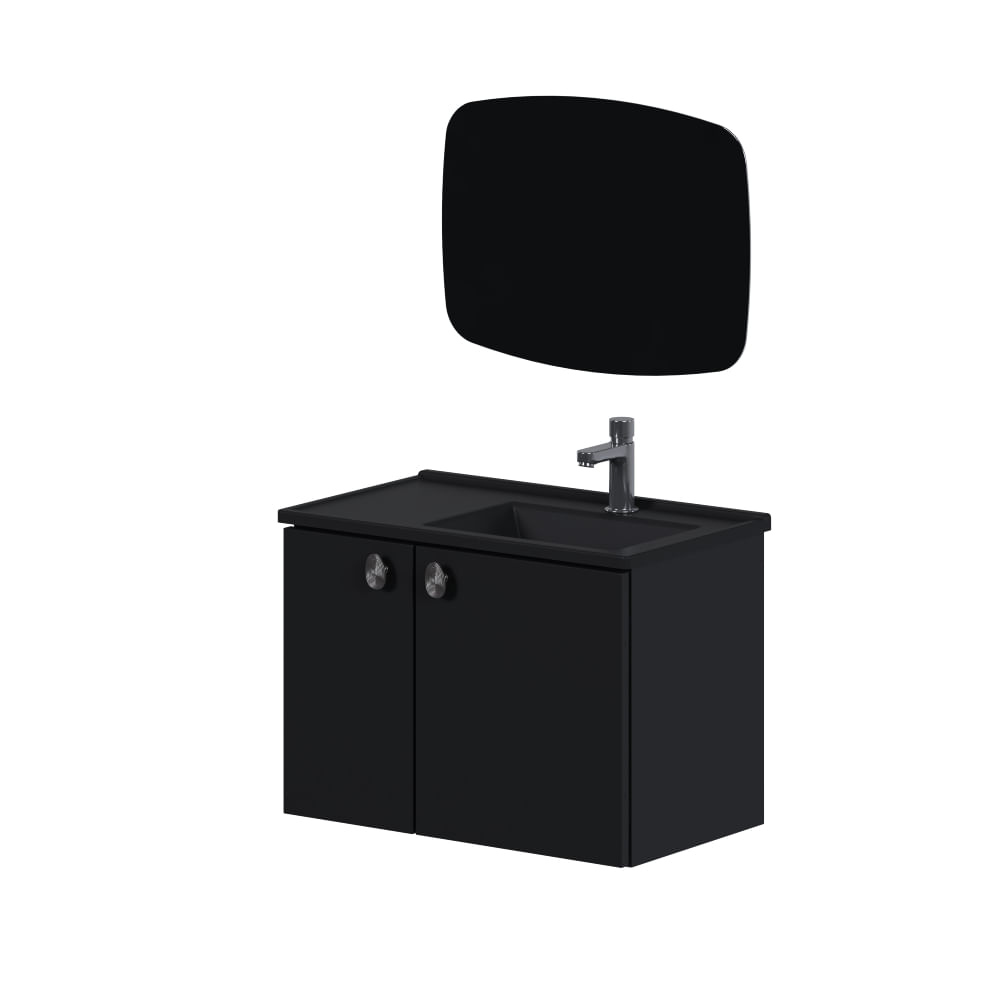 Armário Banheiro Aço 60cm Tarumã Preto com Lavatório Preto - P103358 - COZIMAX