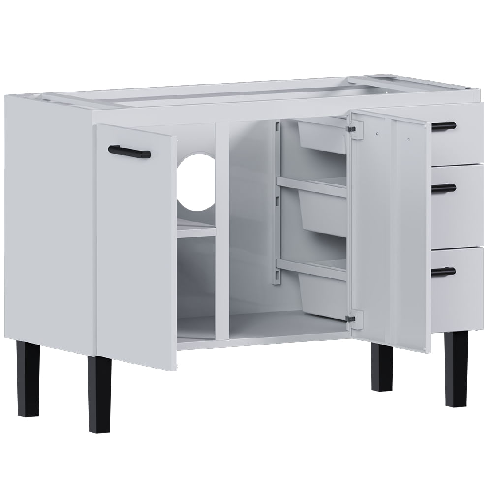 Gabinete Aço Atena 1,17 Metros Branco Para Pia 1,20 Metros - P102965 - COZIMAX - Imagem 3