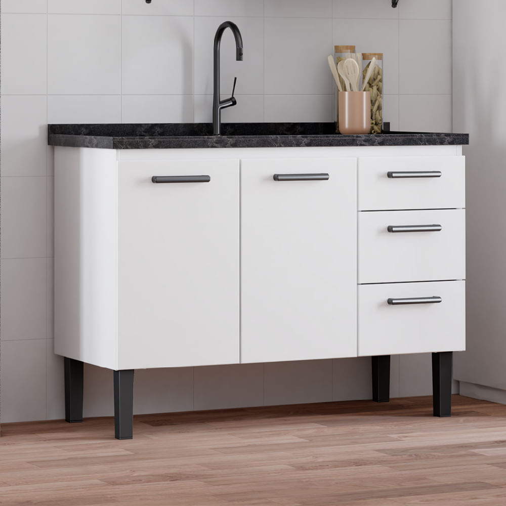 Gabinete Aço Atena 1,17 Metros Branco Para Pia 1,20 Metros - P102965 - COZIMAX - Imagem 4