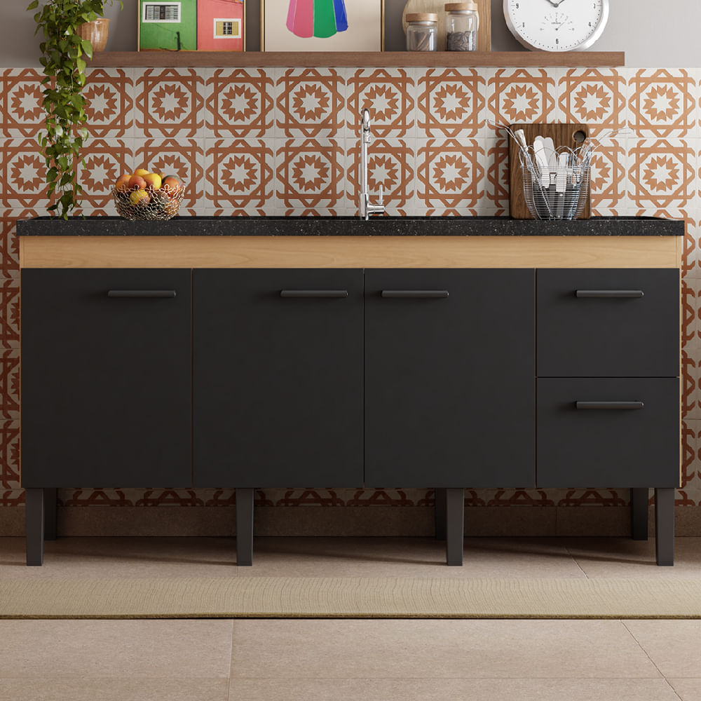 Gabinete Madeira Sabia 1,74 Metros Jequitibá Preto Para Pia 1,80 Metros - P103611 - COZIMAX - Imagem 2