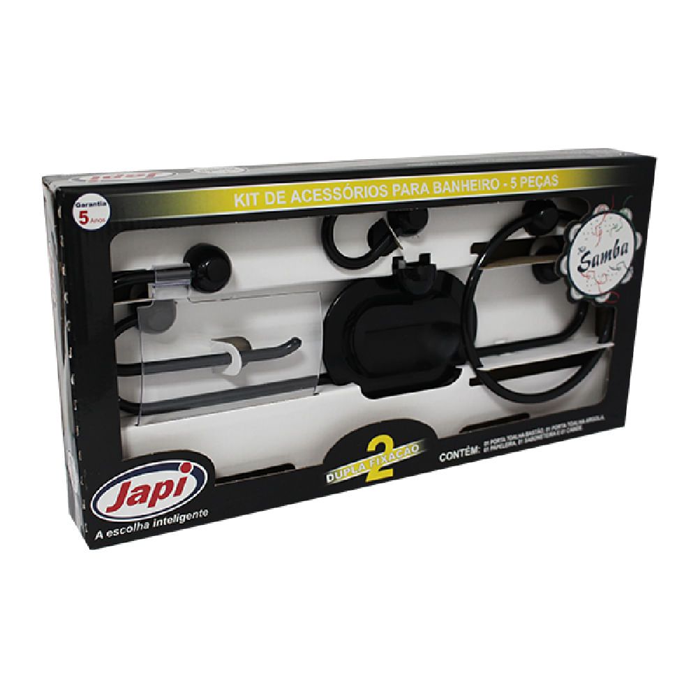 Kit Acessórios Banheiro Samba Preto 5 Peças -JKSK - JAPI