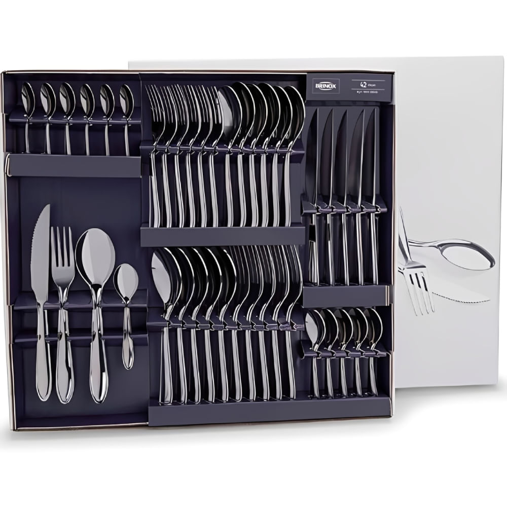 Conjunto Faqueiro em Aço Inoxidável Lyon com 42 Peças - 5101/118 - BRINOX